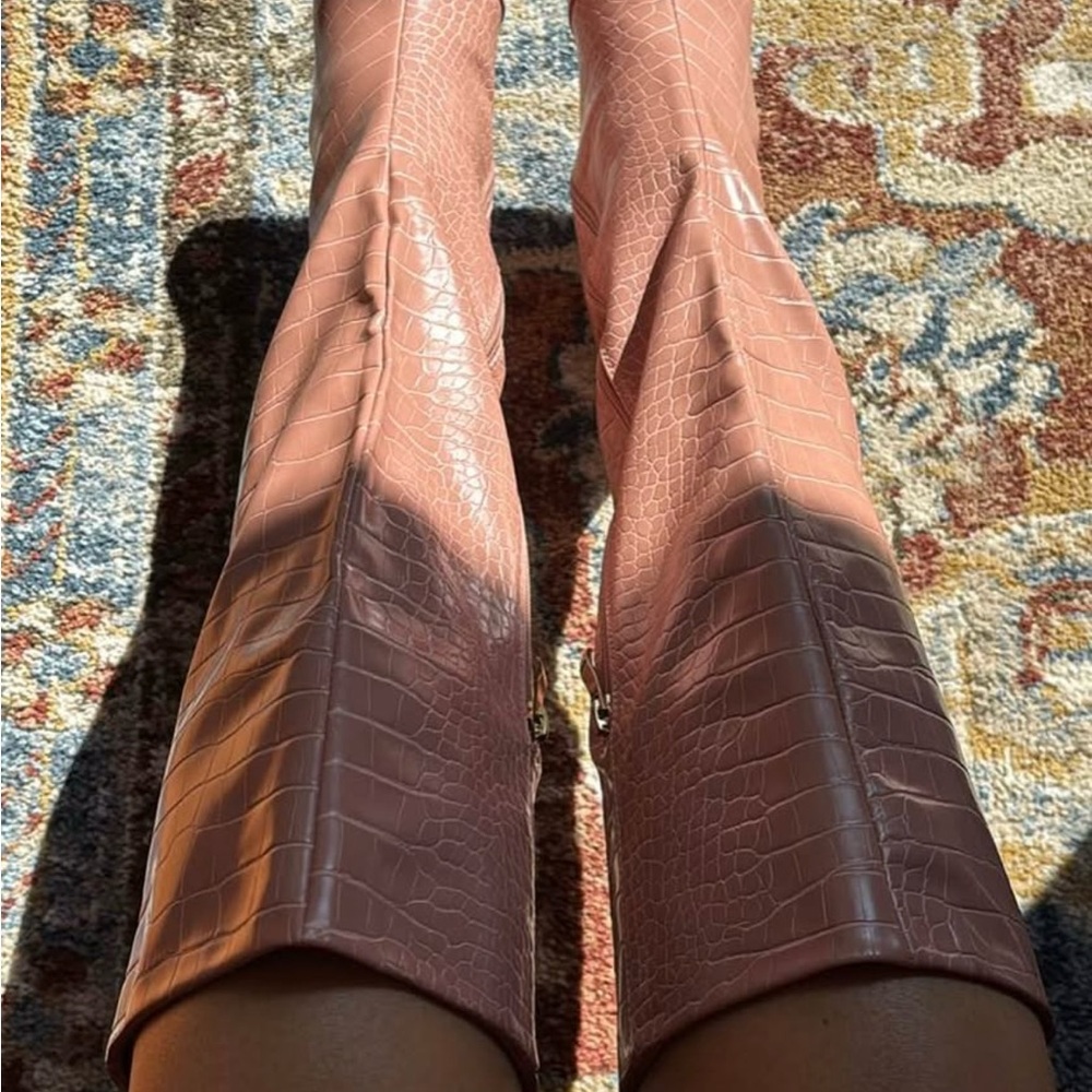 Billini Pink Croc-Embossed Heeled Boots